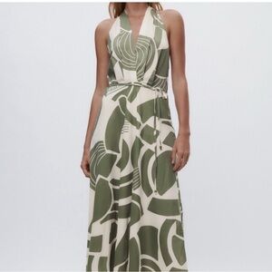 Zara Green Abstract Halter Maxi Dress - Unbranded